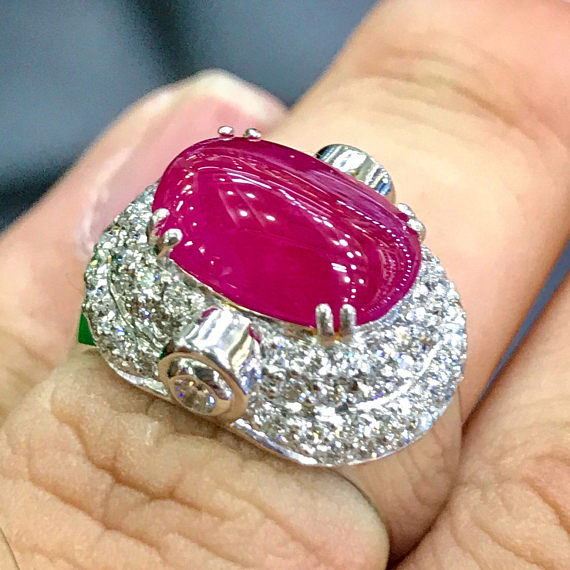 5.51TCW BURMESE RUBY & Diamonds in 18K solid white gold ring engagement natural BURMA