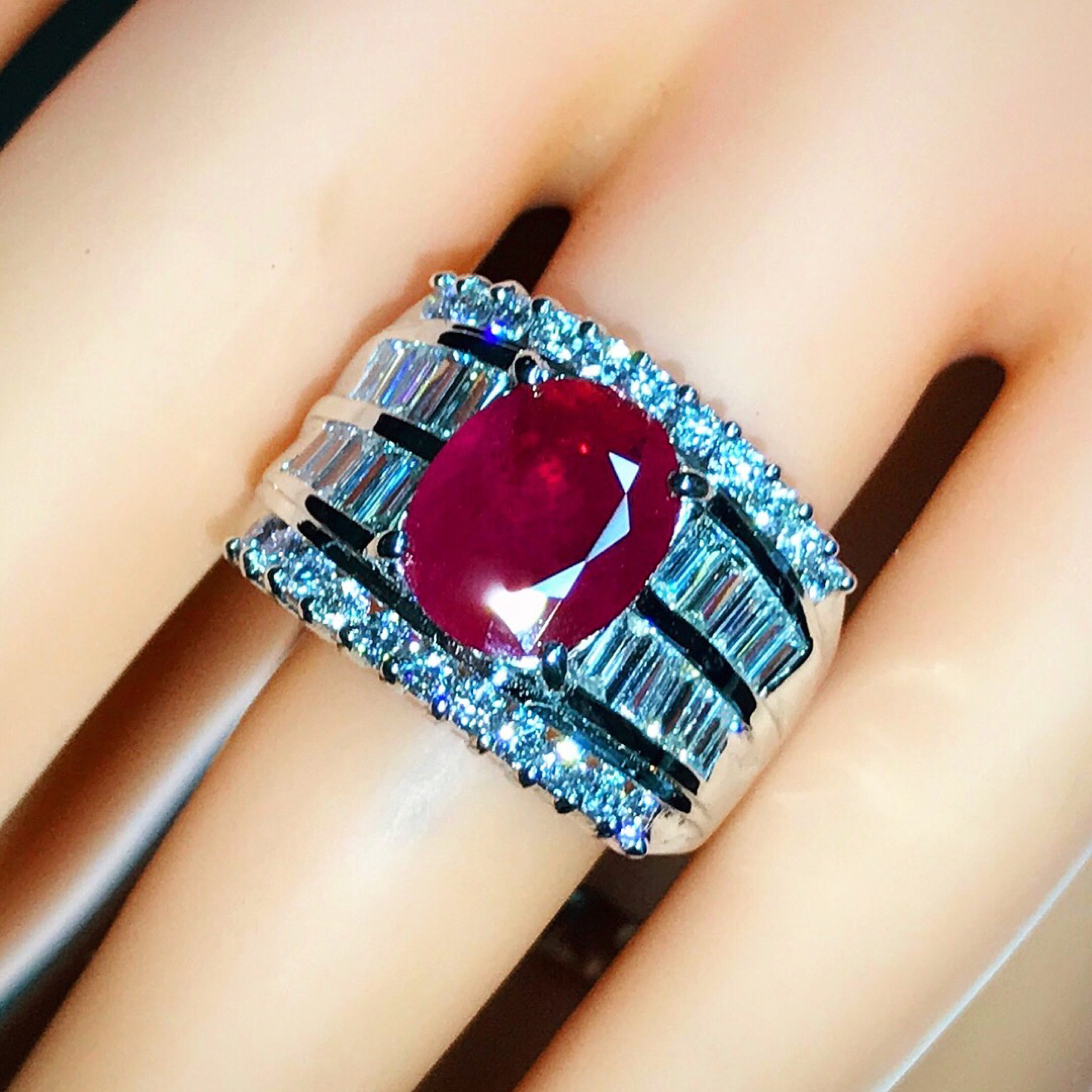 BURMESE 4.12TCW Natural Ruby & Diamonds in 18K solid white gold ring handmade engagement BURMA certified