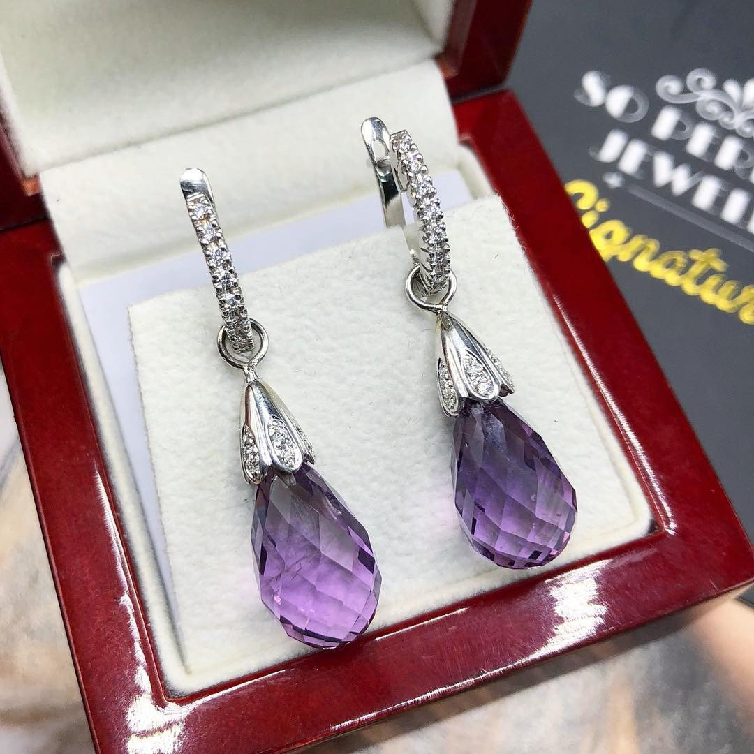 2-IN-1 DROP! 9.37TCW Amethyst VS Diamonds in 18K solid handmade white gold earrings dangle purple violet natural hoop Chandelier gala pear