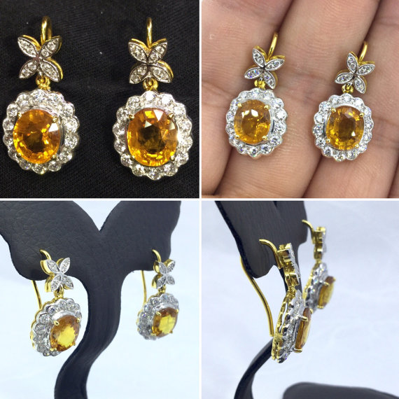 Dazzling 6.89TCW Yellow Sapphire & Diamonds in 18K yellow solid gold earrings