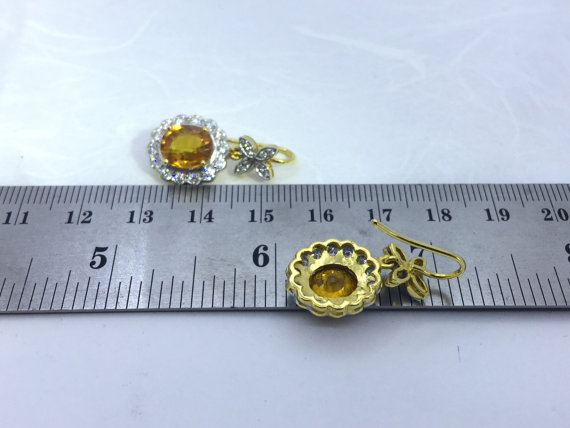 Dazzling 6.89TCW Yellow Sapphire & Diamonds in 18K yellow solid gold earrings