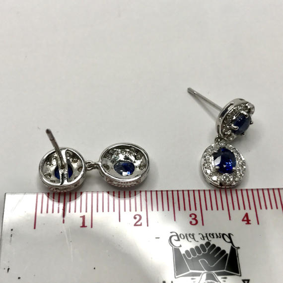 STUNNING 2.64TCW CEYLON Blue Sapphire & diamonds in 18K solid white gold earrings