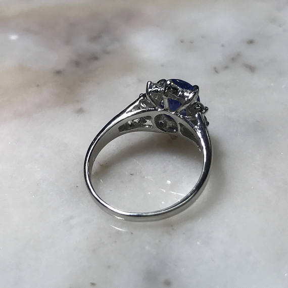 CEYLON 1.91TCW Blue Sapphire & Diamonds in 18K solid handmade white gold ring engagement