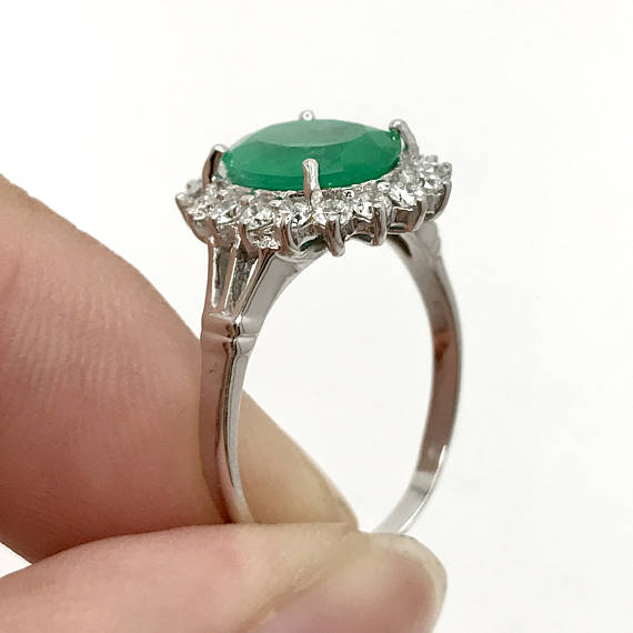 COLOMBIAN! 3.54CTW EMERALD & Diamonds in 18K solid white gold ring engagement