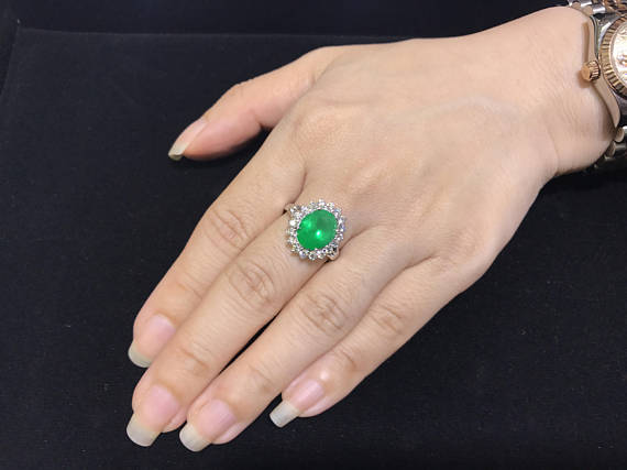 COLOMBIAN! 3.54CTW EMERALD & Diamonds in 18K solid white gold ring engagement