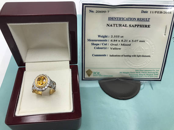 Natural 3.07TCW Yellow Sapphire & Diamonds in 18K solid white yellow gold handmade ring engagement natural