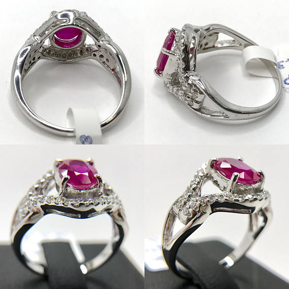 BURMESE RED 1.71TCW Natural Ruby & Diamonds in 18K solid white gold ring engagement BURMA certified wedding