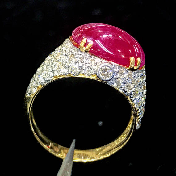 6.89TCW BURMESE RUBY & Diamonds in 18K solid yellow gold ring engagement natural july BURMA