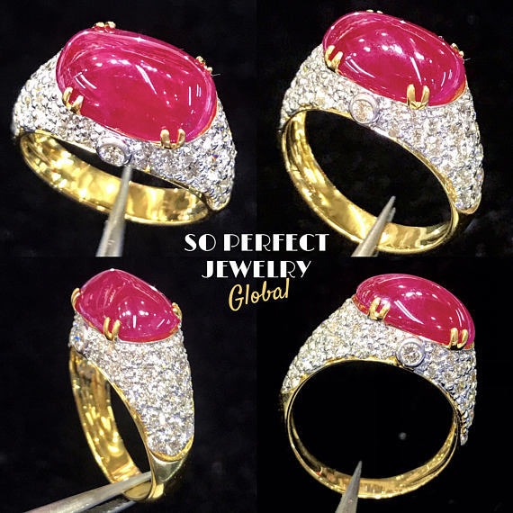 6.89TCW BURMESE RUBY & Diamonds in 18K solid yellow gold ring engagement natural july BURMA