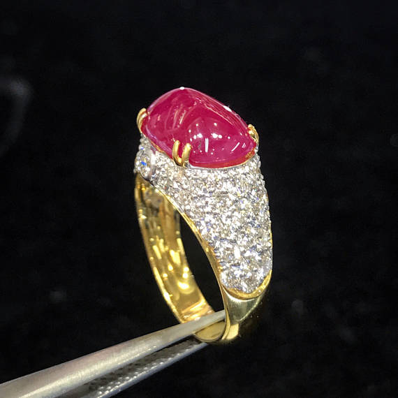 6.89TCW BURMESE RUBY & Diamonds in 18K solid yellow gold ring engagement natural july BURMA