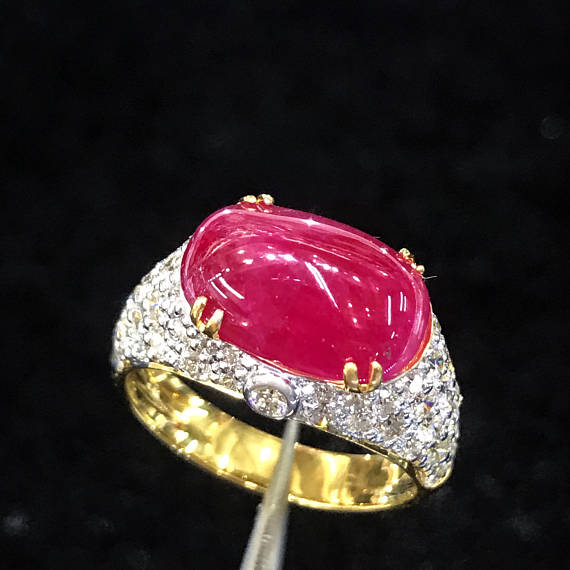 6.89TCW BURMESE RUBY & Diamonds in 18K solid yellow gold ring engagement natural july BURMA