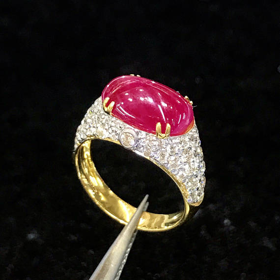 6.89TCW BURMESE RUBY & Diamonds in 18K solid yellow gold ring engagement natural july BURMA