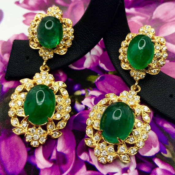 WORLD-CLASS 24.28TCW Emeralds & Diamonds in 18K solid yellow gold earrings handmade chandelier hollywood