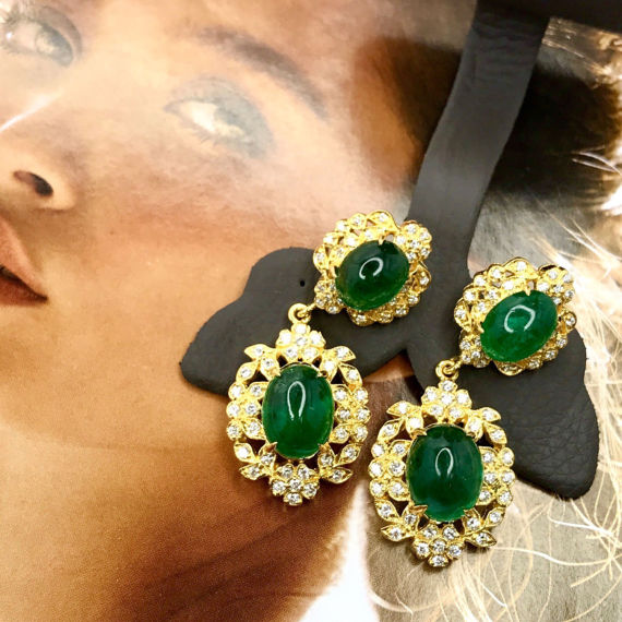 WORLD-CLASS 24.28TCW Emeralds & Diamonds in 18K solid yellow gold earrings handmade chandelier hollywood