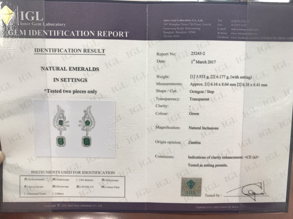 PARTY-READY 7.14TCW Emeralds & Diamonds in 18K solid white gold earrings