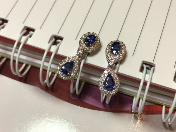 STUNNING 2.64TCW CEYLON Blue Sapphire & diamonds in 18K solid white gold handmade earrings