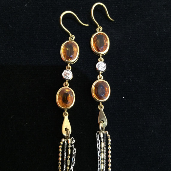 6.92ct. Thai Yellow Sapphires & VS Diamonds in handmade 18K solid gold earrings hooks