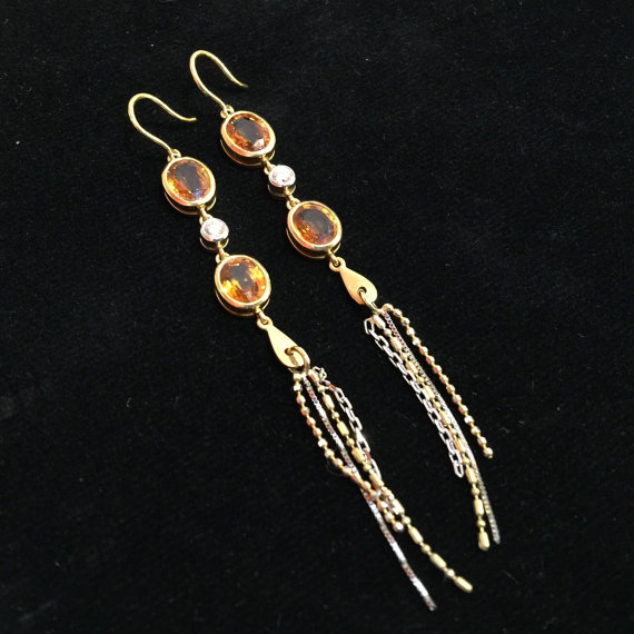 6.92ct. Thai Yellow Sapphires & VS Diamonds in handmade 18K solid gold earrings hooks