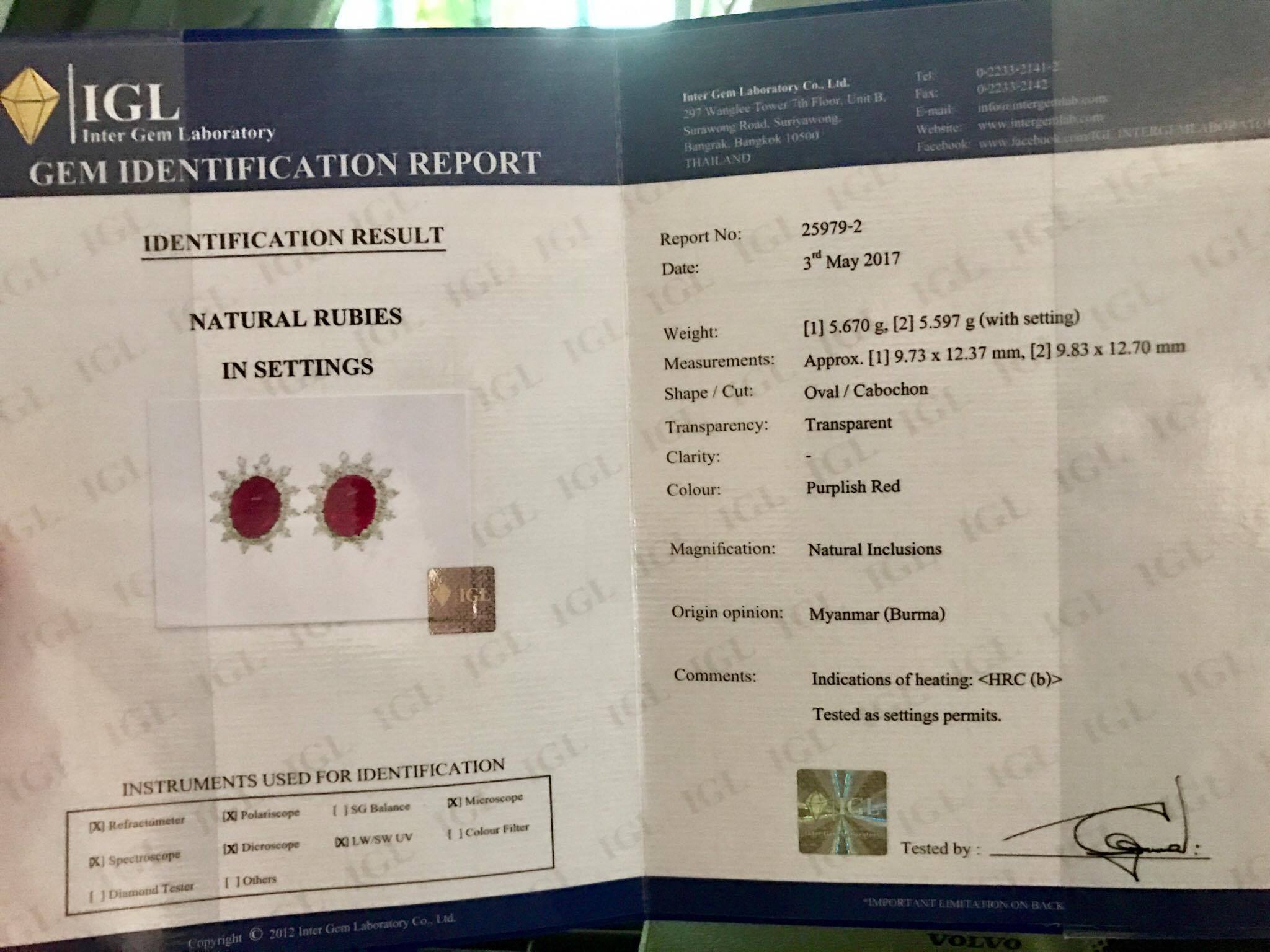 Huge 14.68 BURMESE RUBY & Diamonds in 18K solid white gold earrings studs natural burma