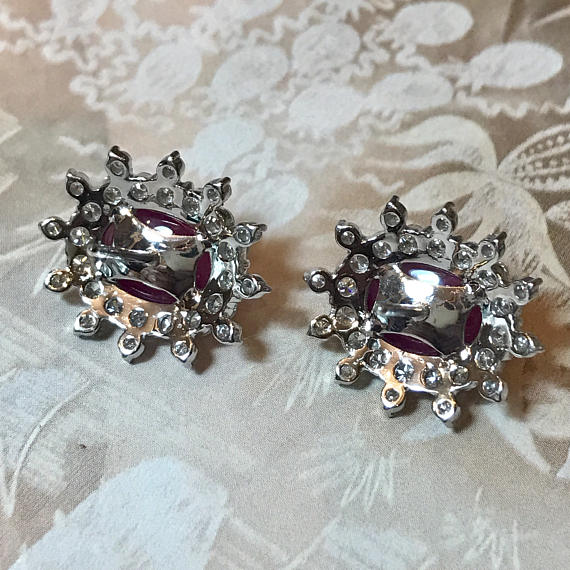 Huge 14.68 BURMESE RUBY & Diamonds in 18K solid white gold earrings studs natural burma