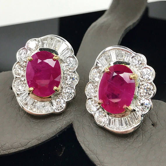 INVESTMENT! 7.78TCW BURMESE RUBY & Diamonds in 18K solid yellow gold earrings studs natural burma