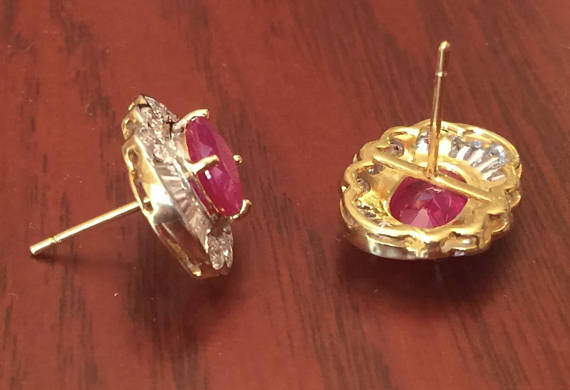 INVESTMENT! 7.78TCW BURMESE RUBY & Diamonds in 18K solid yellow gold earrings studs natural burma