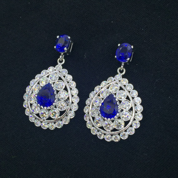 Genuine 7.42CT. CEYLON Blue Sapphires & VVS Diamonds in 18K solid white gold earrings bezel handmade