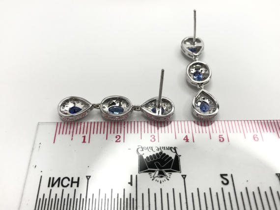 STUNNING 3.32TCW CEYLON Blue Sapphire & diamonds in 18K solid white gold earrings natural chandelier