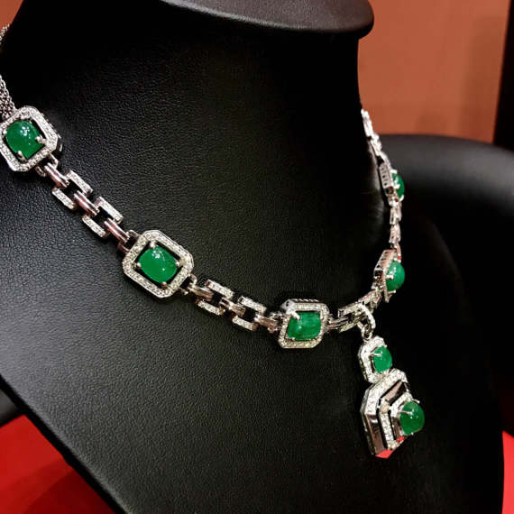 26.21TCW Colombian Emerald Set Diamond necklace pendant earrings white gold natural