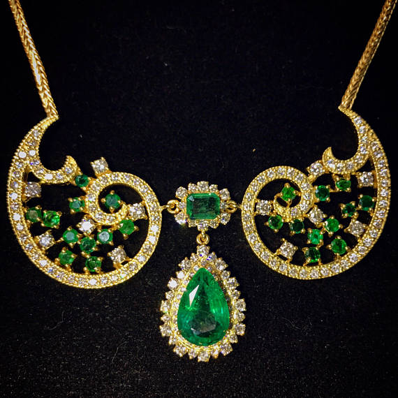 ENORMOUS 17.06TCW EMERALD Necklace Top-Green Natural Diamond in 18K solid yellow gold necklace chain bohemian