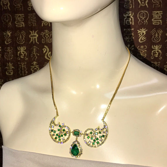 ENORMOUS 17.06TCW EMERALD Necklace Top-Green Natural Diamond in 18K solid yellow gold necklace chain bohemian