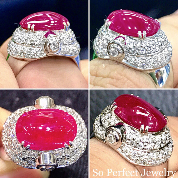 5.51TCW BURMESE RUBY & Diamonds in 18K solid white gold ring engagement natural BURMA