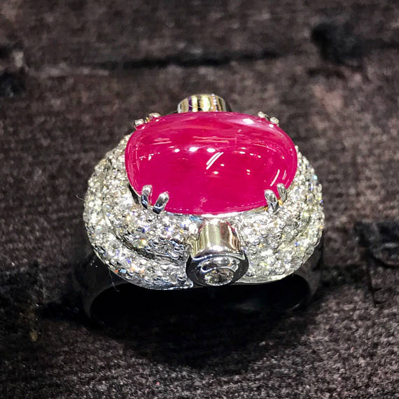 5.51TCW BURMESE RUBY & Diamonds in 18K solid white gold ring engagement natural BURMA