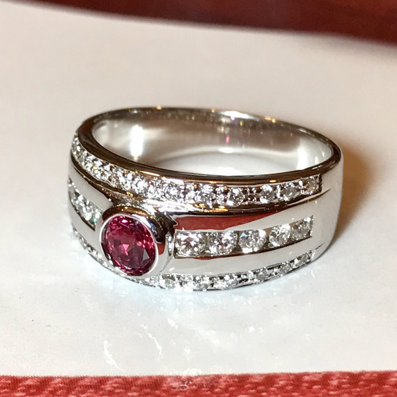 Natural SIAMESE Ruby & Diamonds in 18K solid handmade white gold ring pigeon blood red natural certified siam