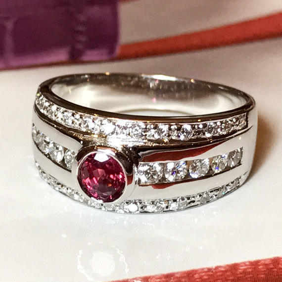 Natural SIAMESE Ruby & Diamonds in 18K solid handmade white gold ring pigeon blood red natural certified siam