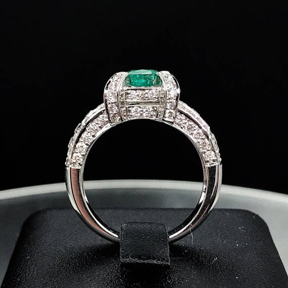 EXQUISITE 3.12TCW EMERALD & Diamonds in 18K solid white gold ring engagement natural