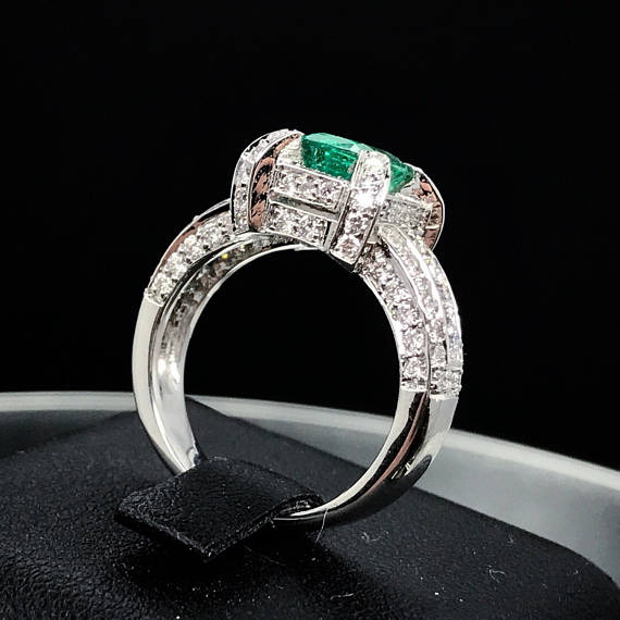 EXQUISITE 3.12TCW EMERALD & Diamonds in 18K solid white gold ring engagement natural