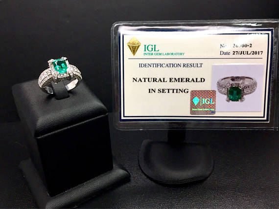 EXQUISITE 3.12TCW EMERALD & Diamonds in 18K solid white gold ring engagement natural