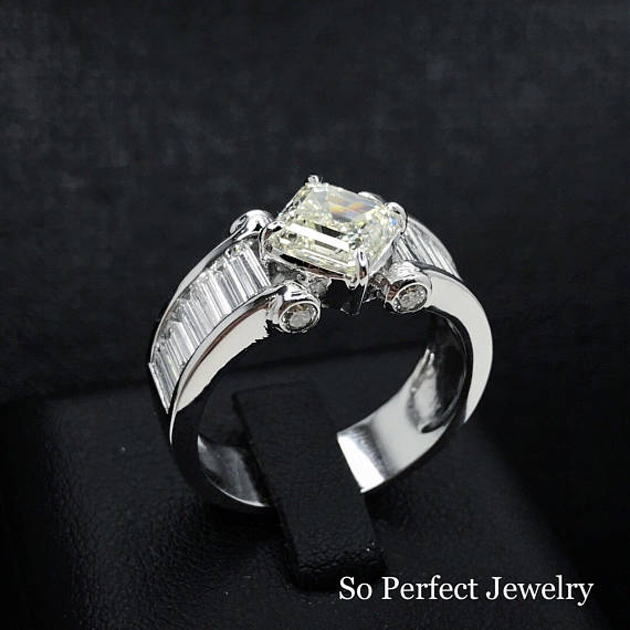 HRD CERTIFIED 3.66TCW Emerald Cut Asscher Diamond & VS diamonds in 18K solid white gold ring