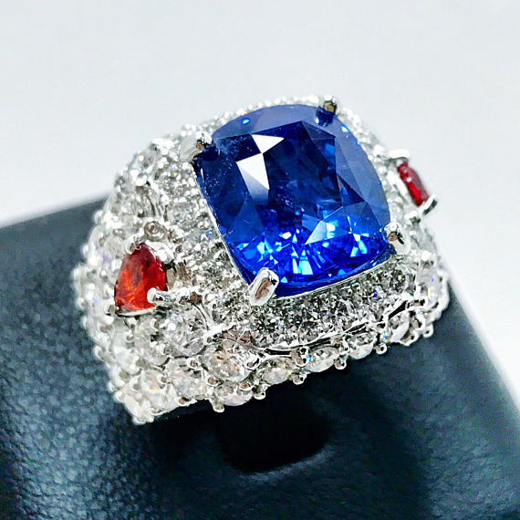 RESERVED! CORNFLOWER 11.54TCW CEYLON Blue Sapphire & Diamonds in 18K solid handmade white gold ring