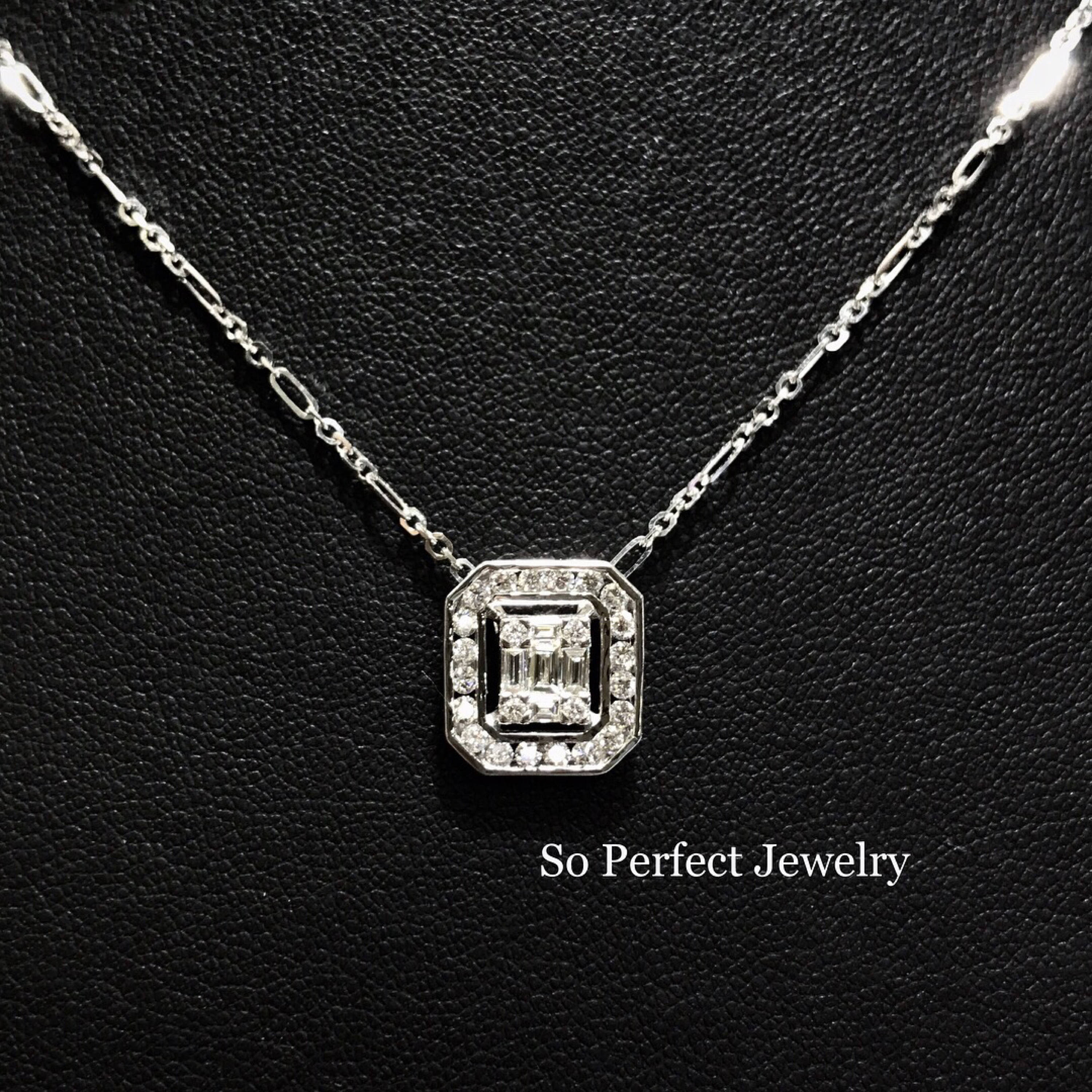 0.74 Emerald Cut Diamond Illusion Setting Natural 18K solid white gold pendant chain necklace