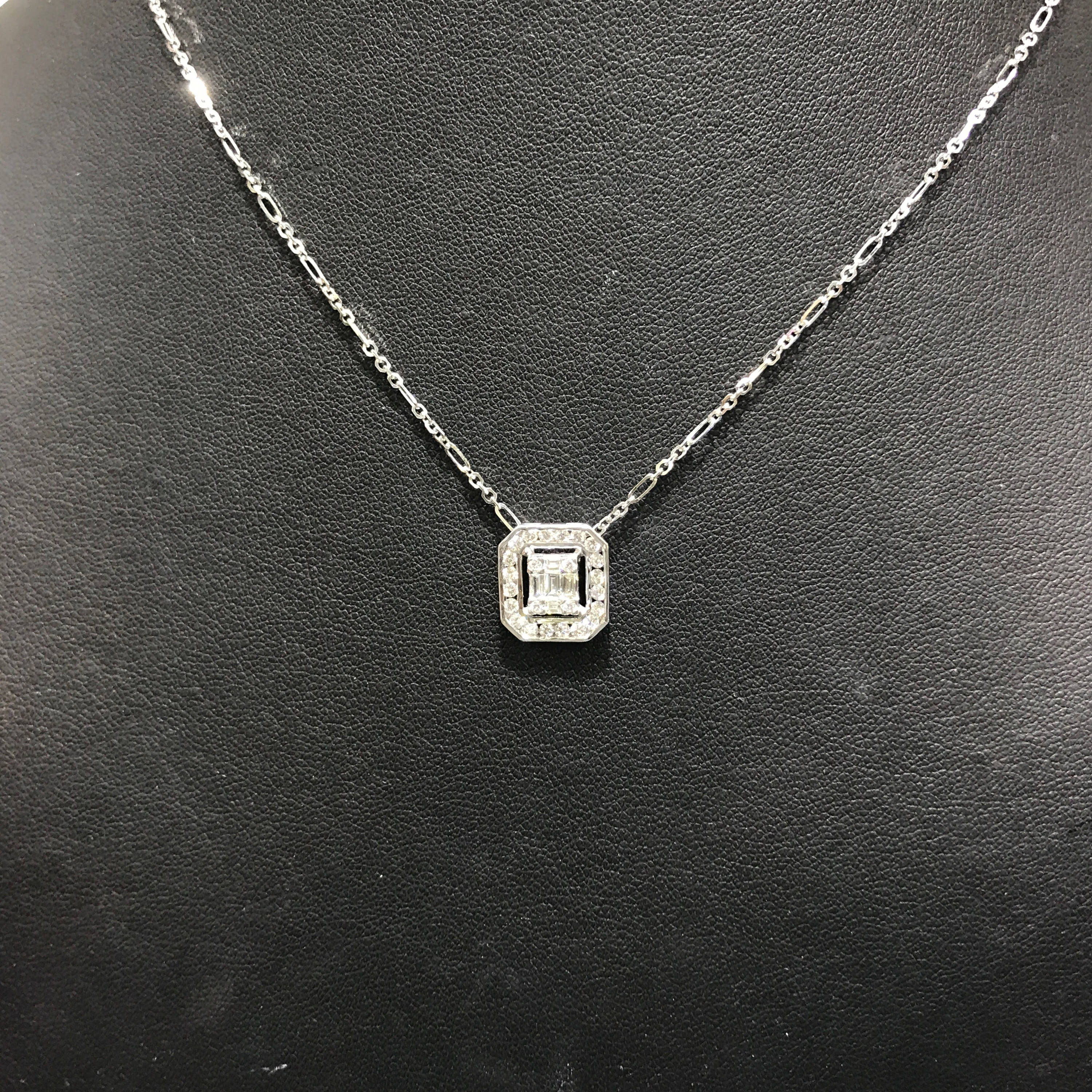 0.74 Emerald Cut Diamond Illusion Setting Natural 18K solid white gold pendant chain necklace