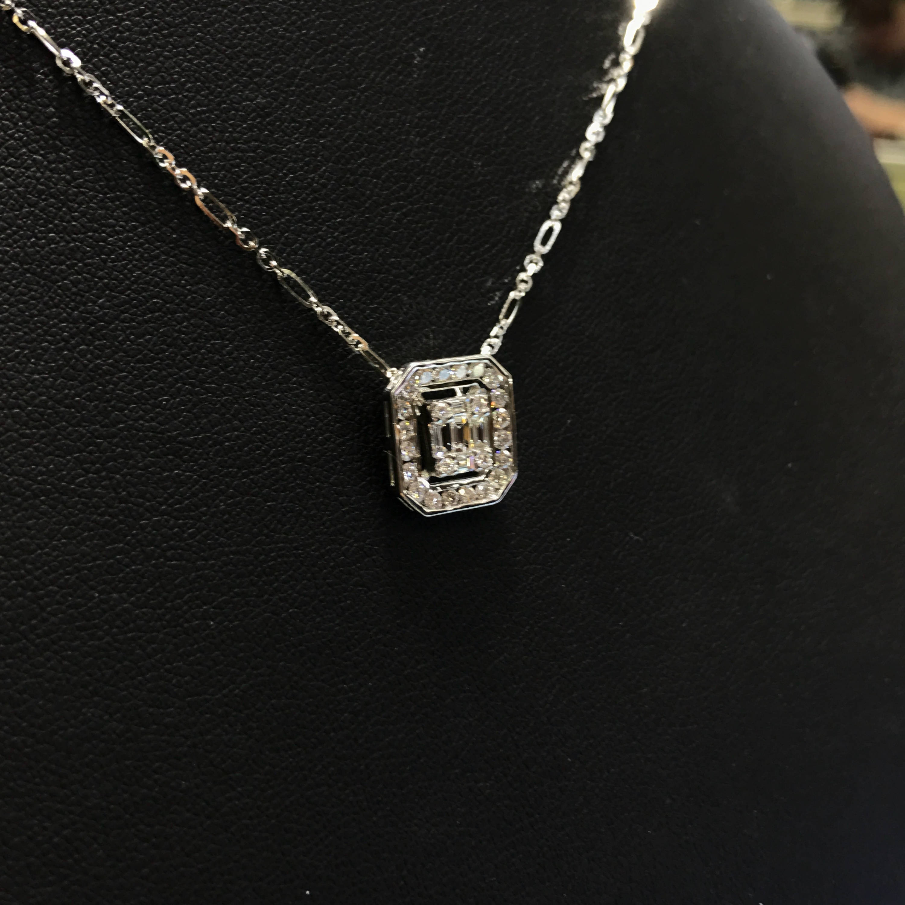 0.74 Emerald Cut Diamond Illusion Setting Natural 18K solid white gold pendant chain necklace