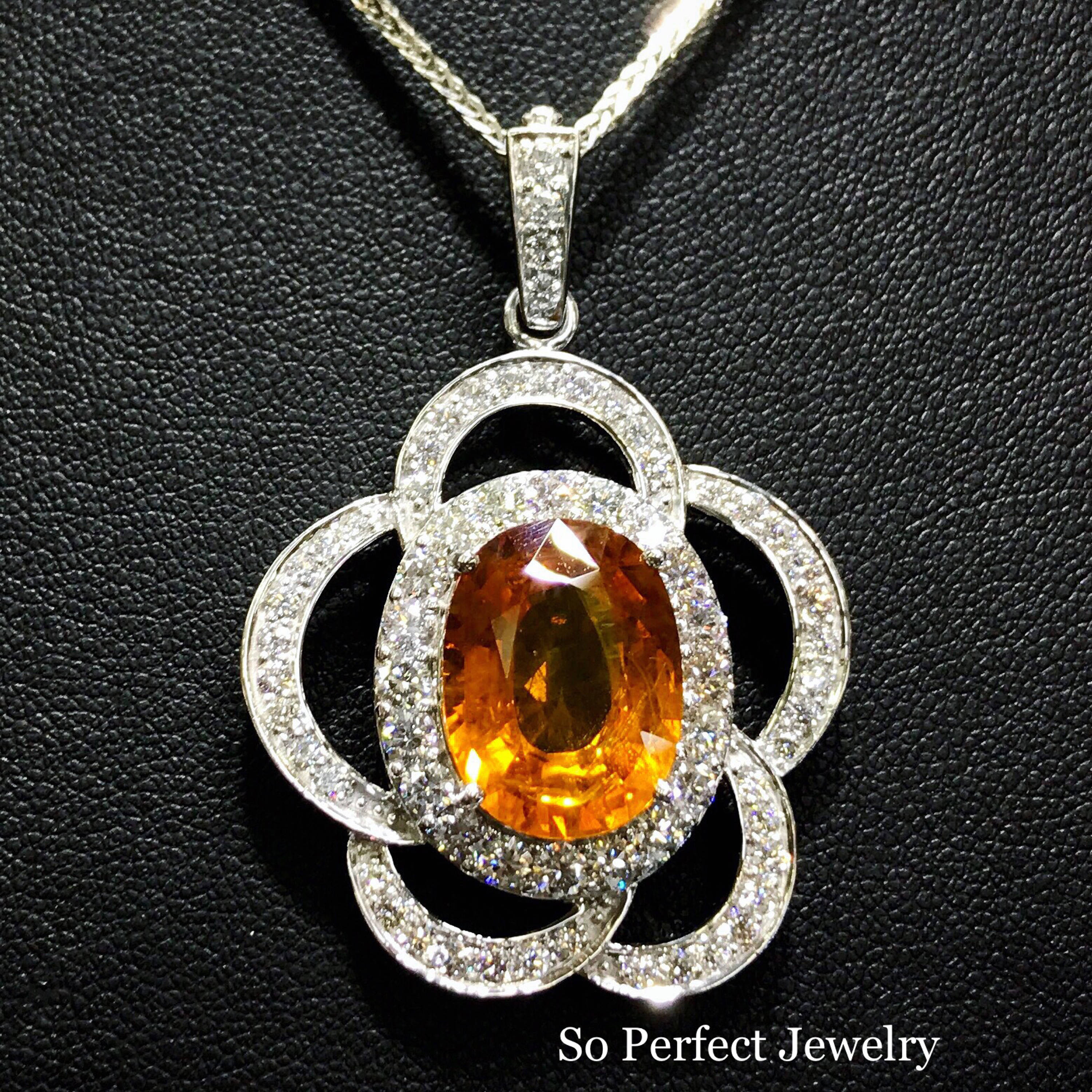 HUGE 14.72TCW Yellow Sapphire & Diamonds in 18K solid white gold pendant necklace chain natural