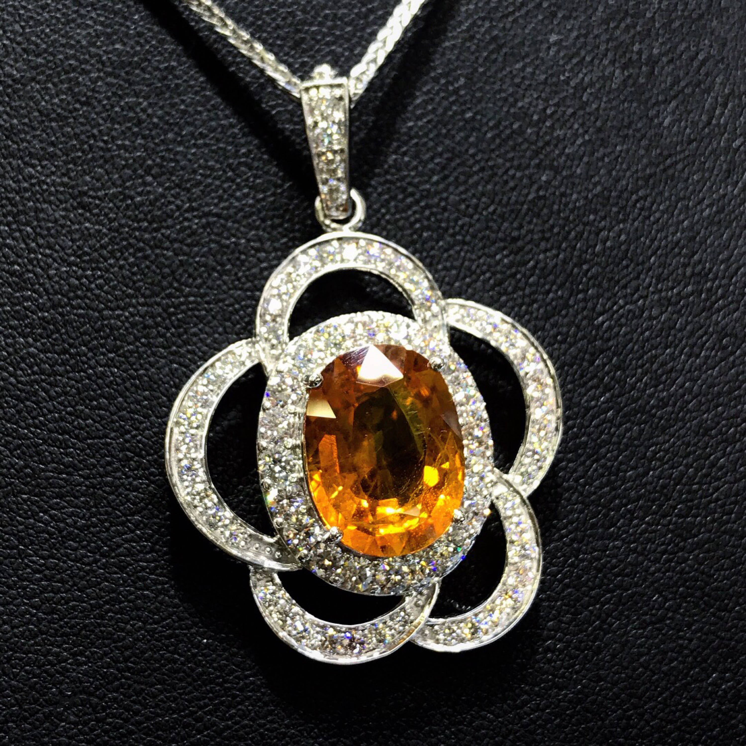 HUGE 14.72TCW Yellow Sapphire & Diamonds in 18K solid white gold pendant necklace chain natural