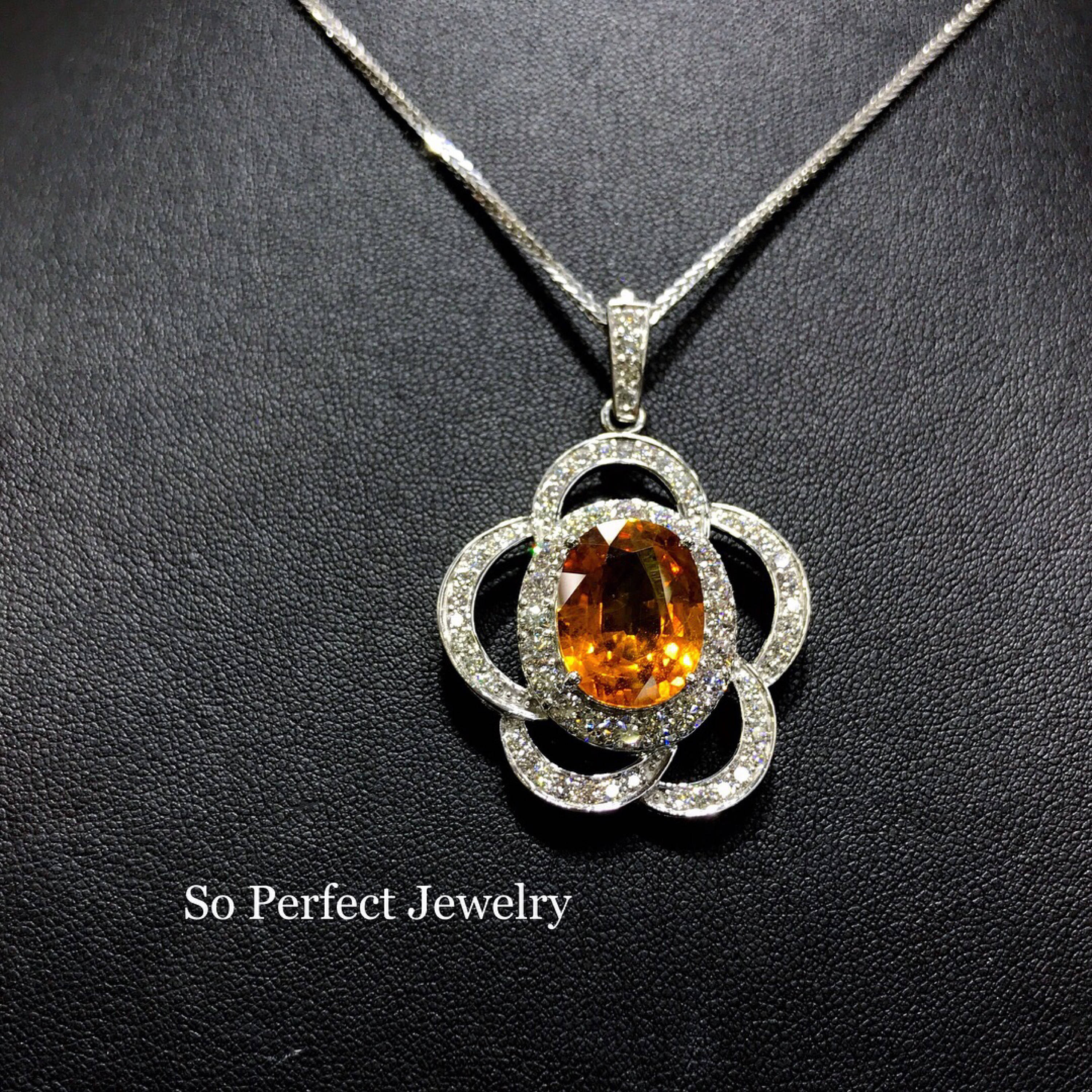 HUGE 14.72TCW Yellow Sapphire & Diamonds in 18K solid white gold pendant necklace chain natural