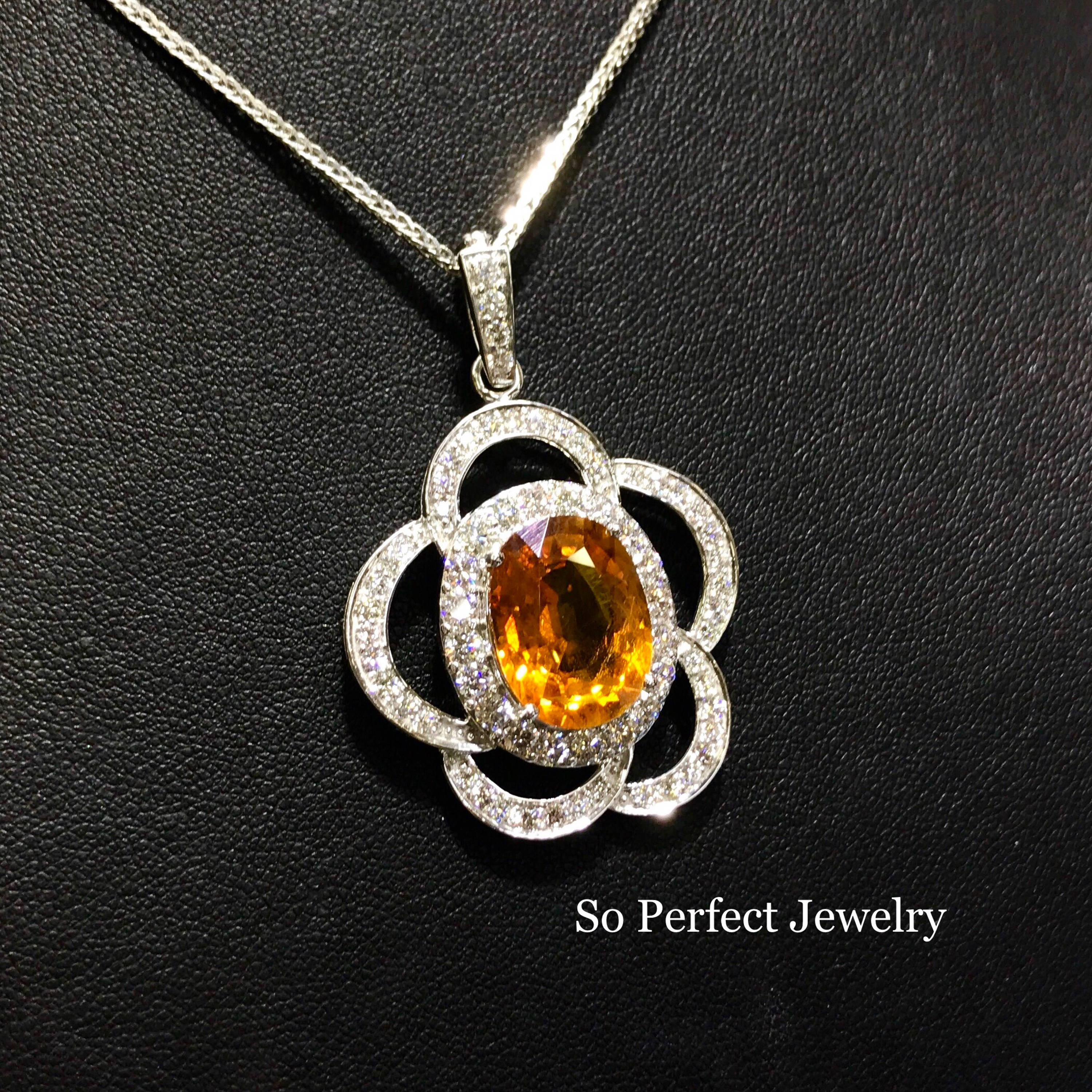 HUGE 14.72TCW Yellow Sapphire & Diamonds in 18K solid white gold pendant necklace chain natural