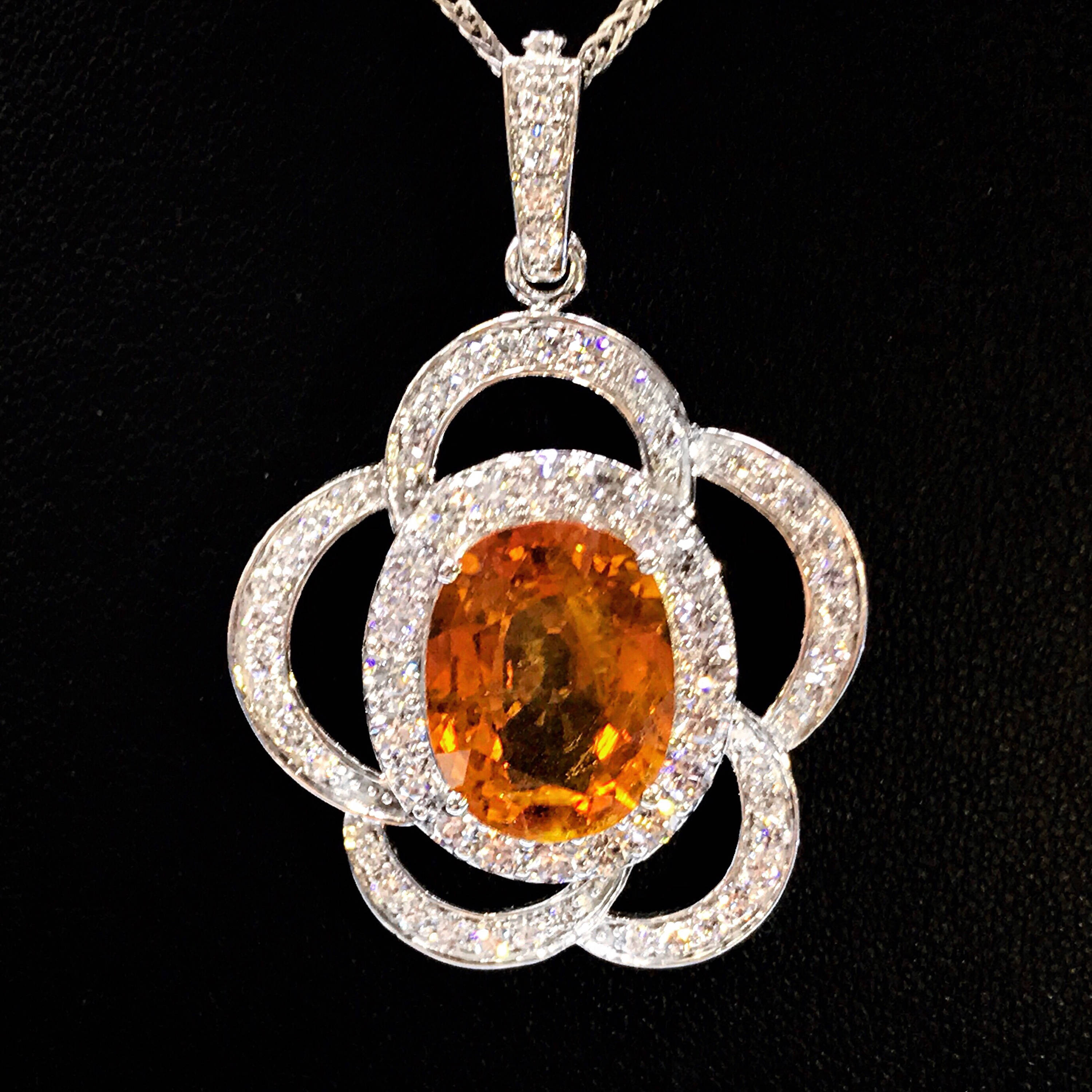 HUGE 14.72TCW Yellow Sapphire & Diamonds in 18K solid white gold pendant necklace chain natural