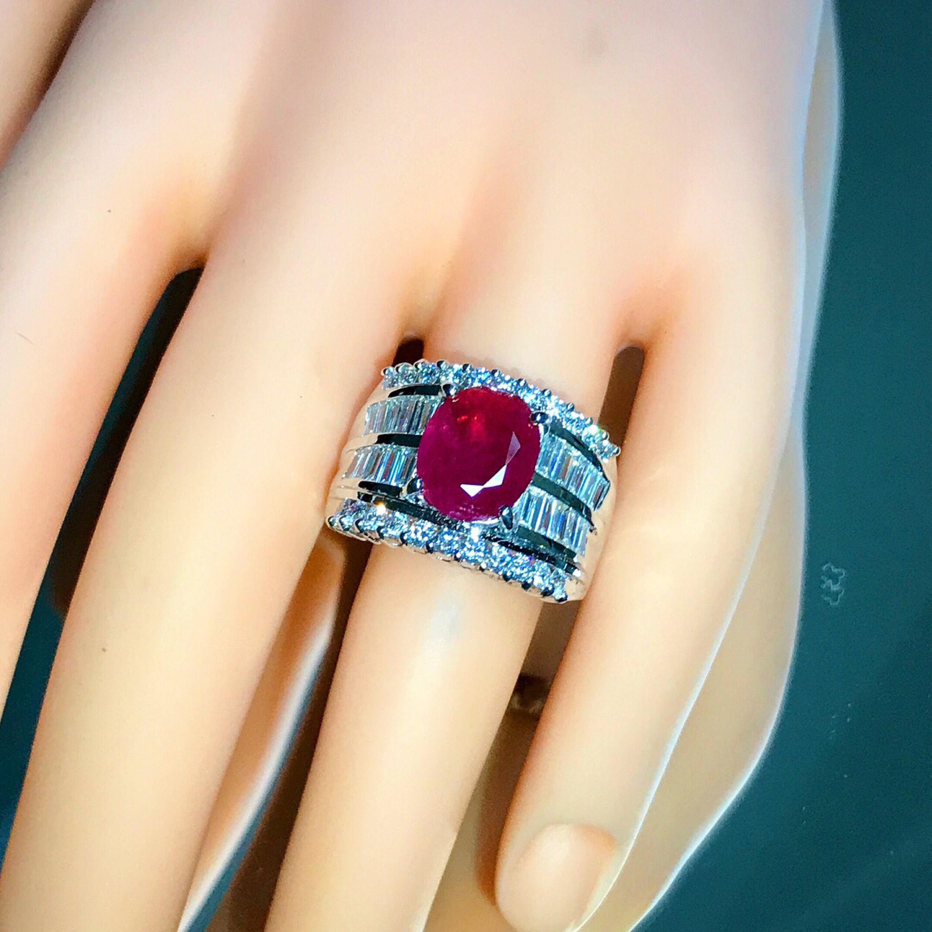 BURMESE 4.12TCW Natural Ruby & Diamonds in 18K solid white gold ring handmade engagement BURMA certified