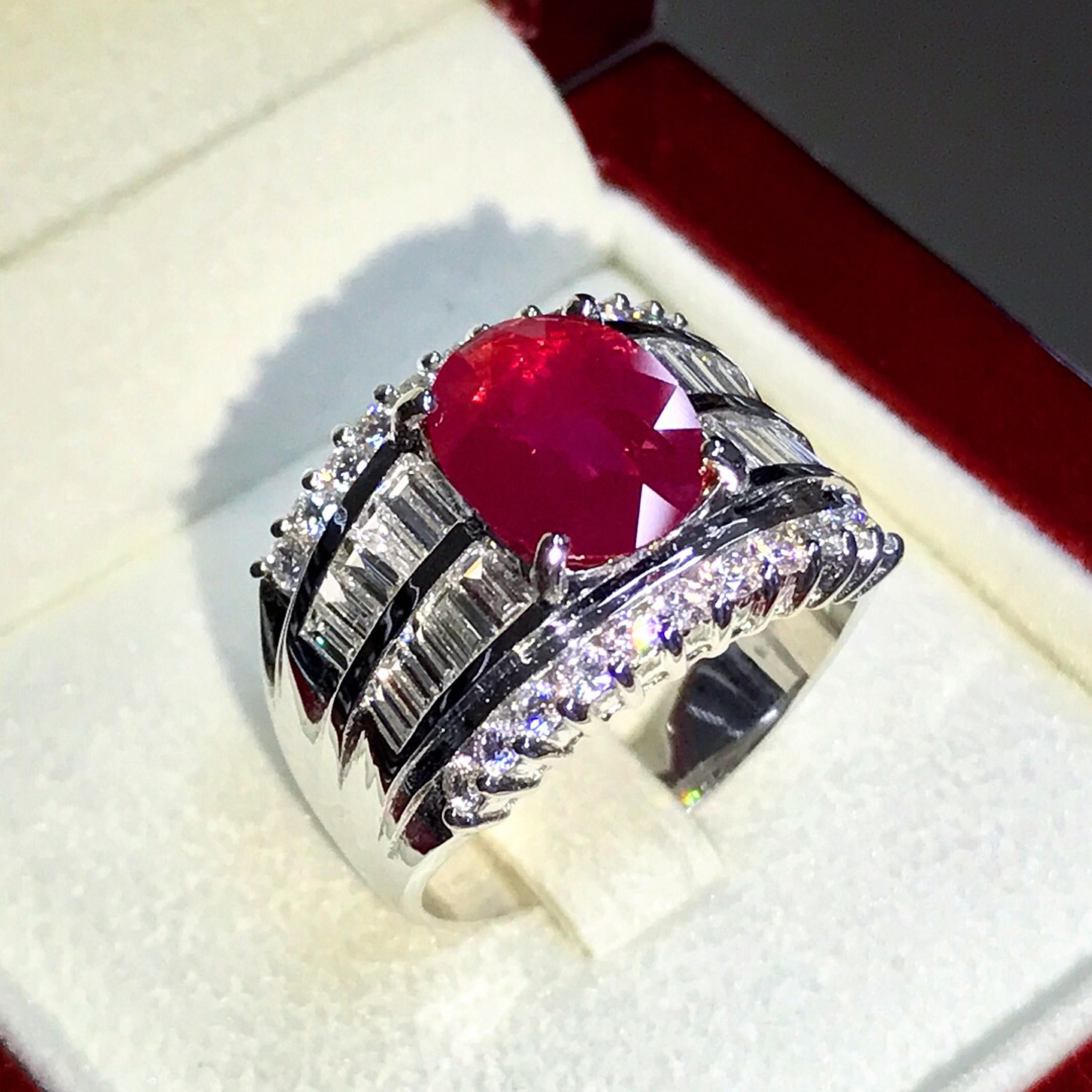 BURMESE 4.12TCW Natural Ruby & Diamonds in 18K solid white gold ring handmade engagement BURMA certified